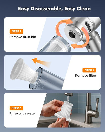 Car Vacuum,3 Suction Modes,Portable Mini Cordless Cleaner with 24000pa Suction Power,Type-C Charge,Handheld Vacuum for Home,Car,Birthday Gifts for Men Dad Husband (Starlight Bright Silver)