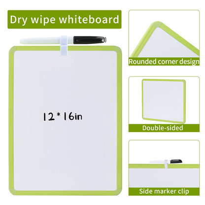 MXG Double Sided White Board Dry Erase, 12x16 Inch Green Frame Small Whiteboard with Markers & Eraser, for Desk, Wall, Fridge, Portable Mini White Board for Coaches, Students, Kitchen