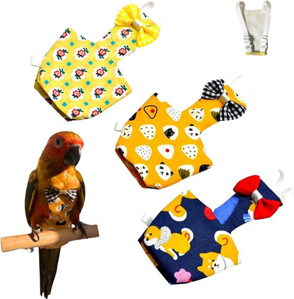 3PCS Bird Diaper with Adjustable Shoulder Strap Washable Parrot Diapers Reusable Bird Flight Suit Nappies Protective Breathable Nappy Clothes for Parakeet Macaw Conure (2M)
