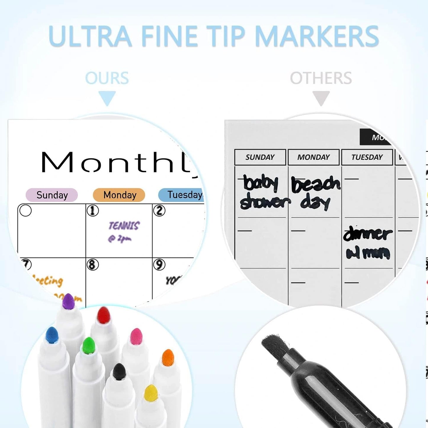 Hivillexun Magnetic Dry Erase Calendar for Fridge - 3 Pack Monthly, Weekly & Daily Planner Set (14"x11"), Includes 8 Ultra-Fine Tip Magnetic Markers & Large Bone Eraser, Reusable Whiteboard