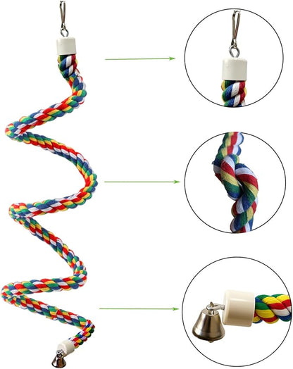 79'' Bird Perch,Bird Rope Perch & Birds Swing Set,Bird perches for cage,Rope Perch for Conures,Parrots,Cockatiel,Lovebird,Budgerigar,Parakeet perches for cage