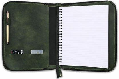 CestAntiQ, Heavy Duty Full Grain Leather Journal Cover (8.5 x 11 in.), Refillable Cahier XXL, Refillable Spiral Notebook (8.5 x 11 in.), Handmade Zippered Leather Journal Cover (Green)