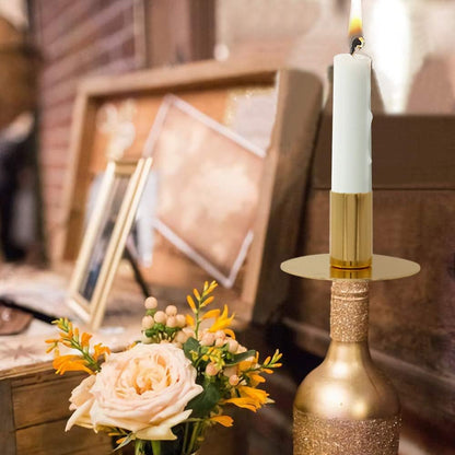 VINCIGANT Gold Wine Bottle Taper Candle Holder,Modern Candlestick Holder for Standard Votive Candles,Birthday Wedding Decoration (Set of 4) Gold Candle Stick Holders Centerpieces for Tables Bulk