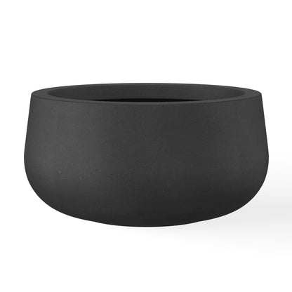 Kante 11.8" Dia Round Concrete Planter, Cement Plant Pots with Drainage Hole and Rubber Plug for Outdoor Indoor Garden Home, Modern Curvaceous Design, Black