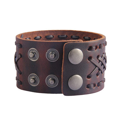 Jeilwiy Bracelets for Men Leather Wristbands Handmade Wide Cuff Bangle Rock Punk Jewelry Gifts
