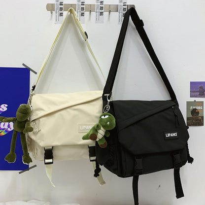 Aesthetic Crossbody laptop Bag, 15.6 Inch laptop messenger bag for women men, Cute Shoulder Bag with Cute Pins and Ornament Black