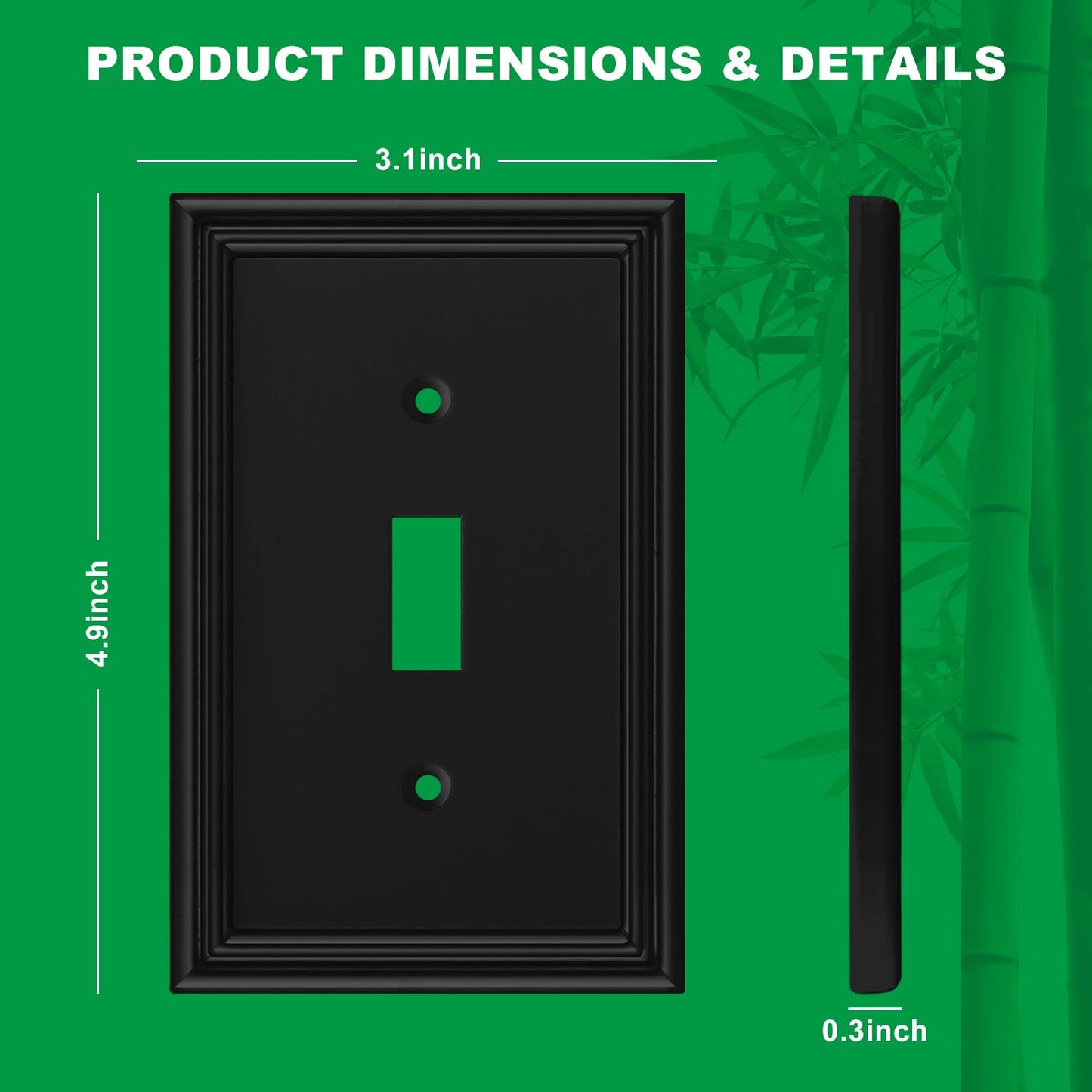 Matte Black Decorative Single Toggle Light Switch Covers Wall Plate, Natural Material Switch Plate Covers - Modern Style (1 Gang Toggle 4 Pack)