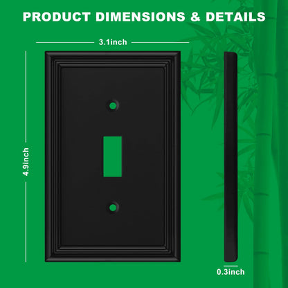 Matte Black Decorative Single Toggle Light Switch Covers Wall Plate, Natural Material Switch Plate Covers - Modern Style (1 Gang Toggle 4 Pack)