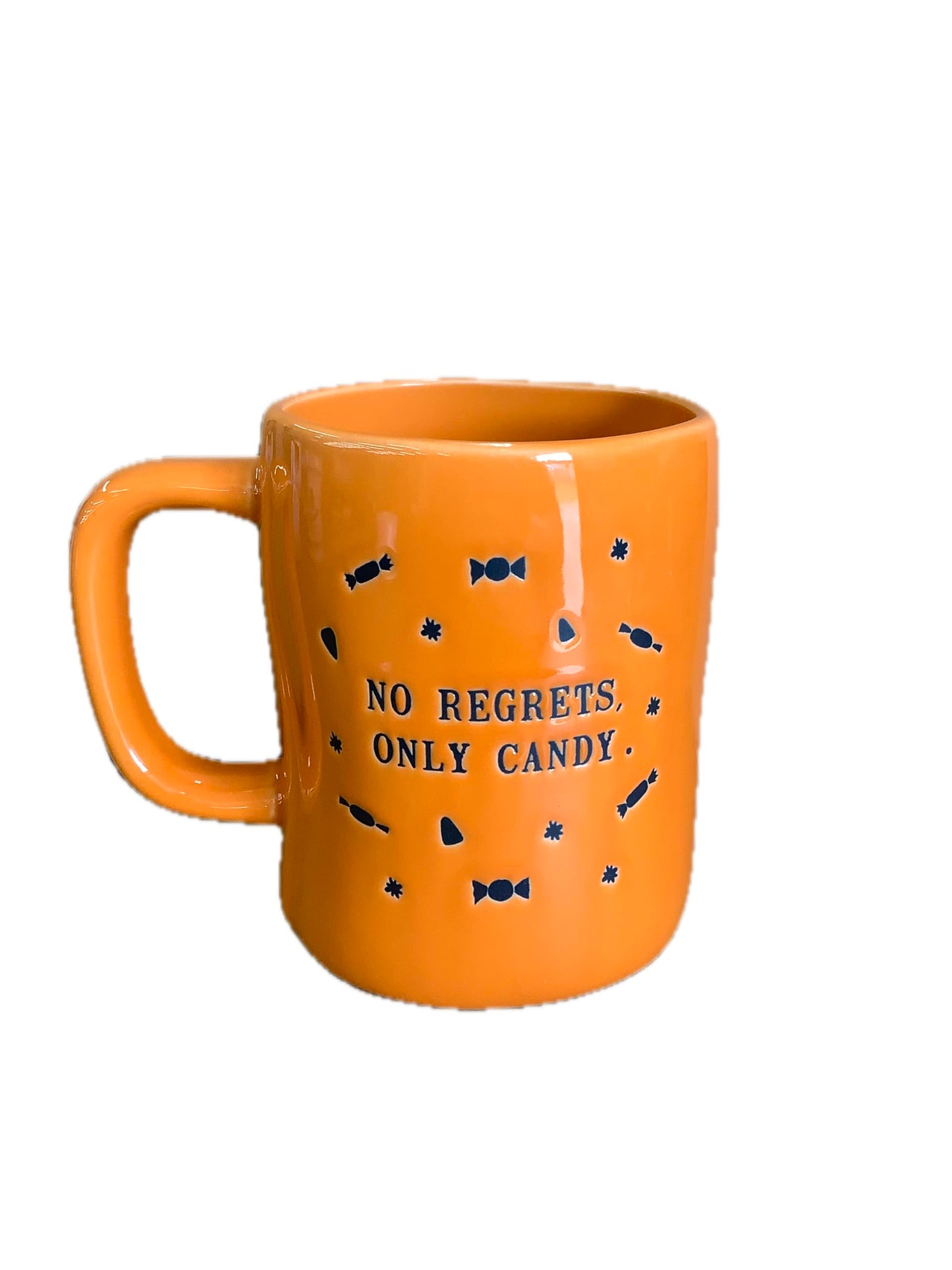 Rae Dunn Halloween Ceramic Coffee Mug Stitch No Regrets Only Candy Orange