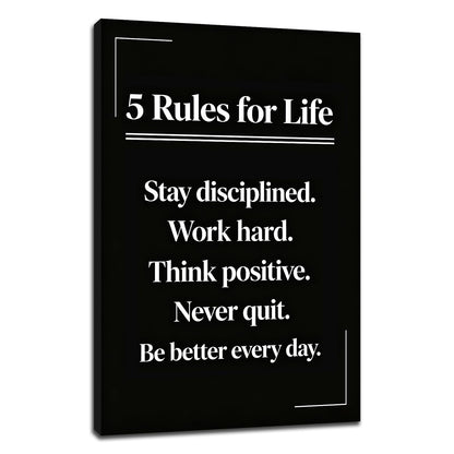 PSYYSP Motivational Wall Decor Office 5 Rules For Life Inspirational Poster For Office Men Women Success Quotes Canvas Wall Art Framed Modern Daily Discipline Sign Office Decorations 12x18 Inch