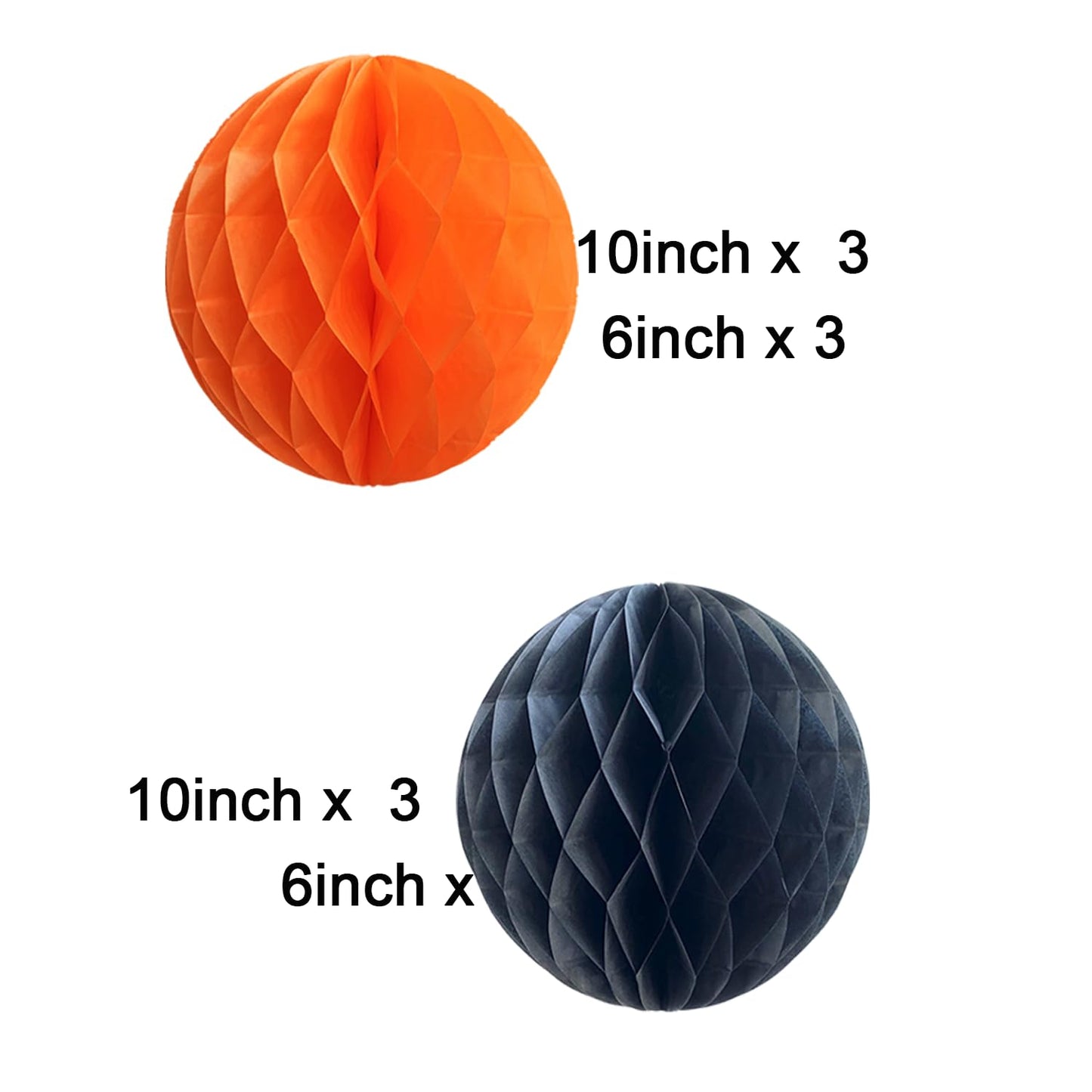 CC wonderland zone 12pcs Black and Orange Paper Honeycomb Balls,Hanging Tissue Pom poms for Halloween Party Decorations