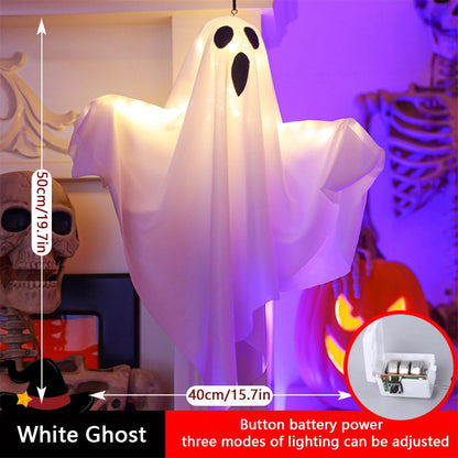 4Packs Halloween Ghost Decorations Halloween Hanging Ghosts with Light Strings String Lights Battery Operated Halloween Decor Spooky Ghost Ornaments for Home Tree Garden Yard (White)