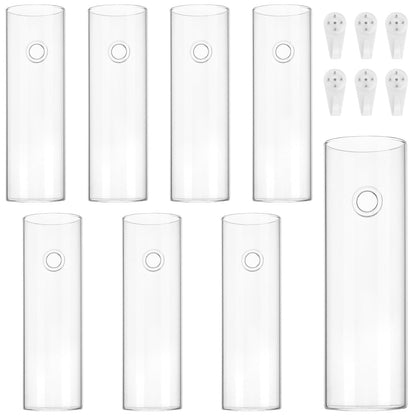 JEUIHAU 8 PCS 5.9 in x 1.85 in Glass Wall Mounted Planters, Wall Glass Tube Plant Holder, Clear Flower Vases Hanging, Propagation Containers for Hydroponics Plants, Garden Decor