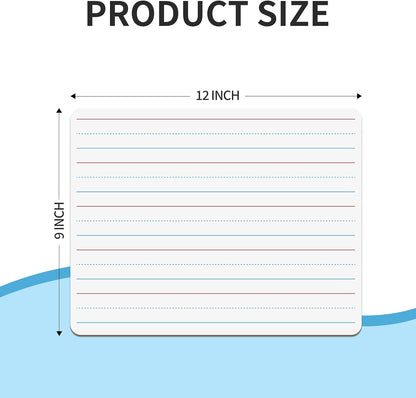 12PCS Dry Erase Boards,9"x12" Double Sided Small Whiteboards with Lines,Students,Education Teacher Classroom,Mini Portable Drawing Learning Lapboards with Colors Pens and Erasers.