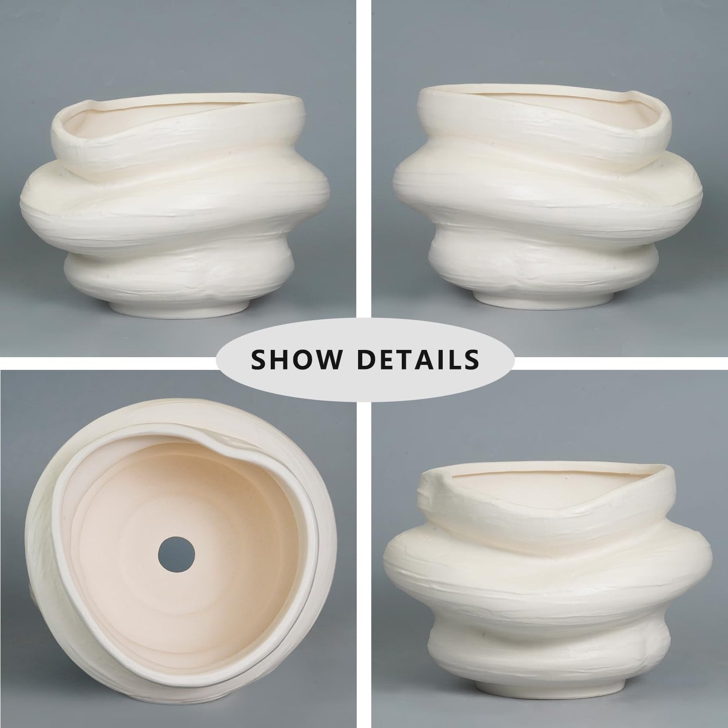 Teagas Ceramic Plant Pots Bonsai 10.6 Inch - Flower Pots for Indoor Plants, Large Plant Pots with Drainage Hole, Decorative Planter Outdoor Flower Pot for Office, Gift for Men Women, White