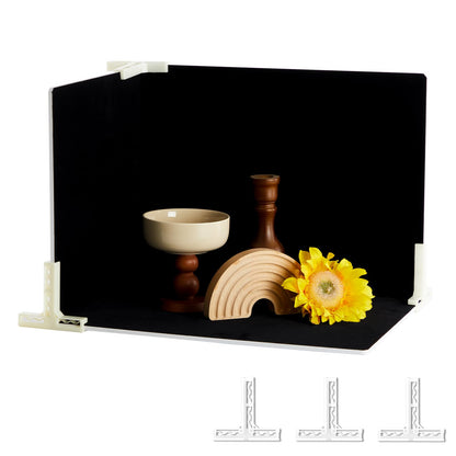 MDAOCRY Black Velvet Photo Backdrop Boards for Product Photography, 3PCS Double-Sided Black and White Background with T-Stands, Flat Lay Tabletop Backdrop for Jewelry, Cosmetics, 15.8 x 11.8 Inch