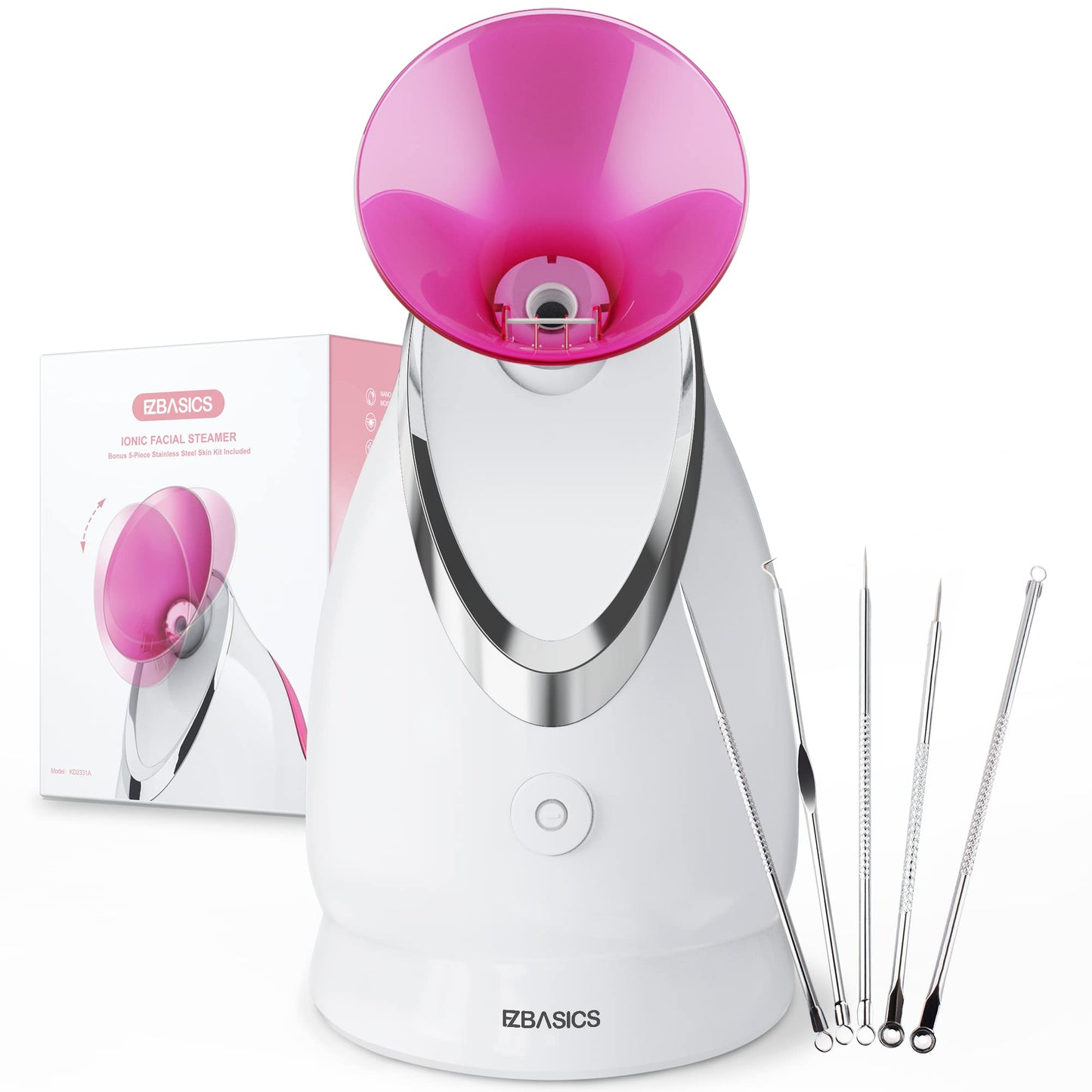 EZBASICS Facial Steamer Ionic Face Steamer for Home Facial, Warm Mist Humidifier Atomizer for Face Sauna Spa Sinuses Moisturizing, Unclogs Pores, 1 Pack + 5 Stainless Steel Skin Kit Blue