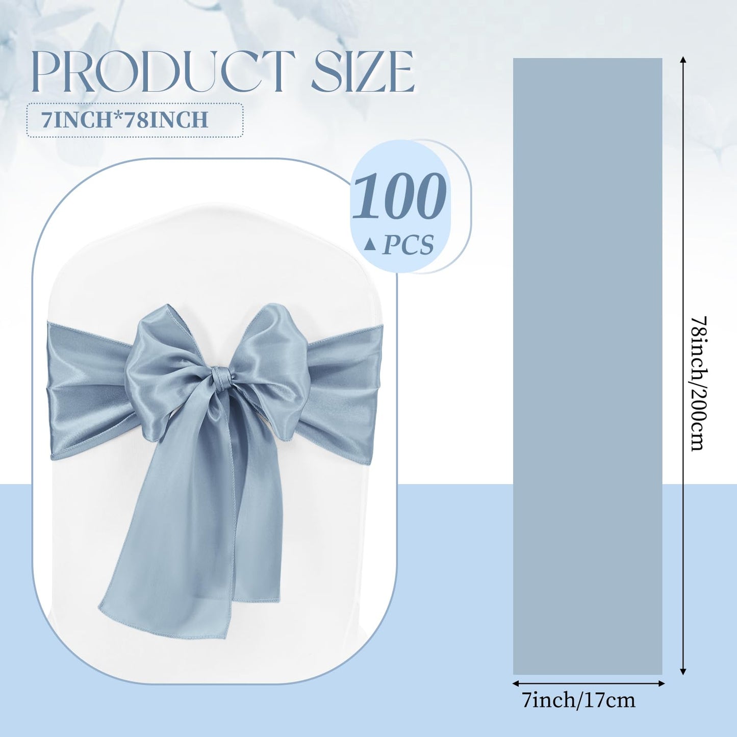Lykoow 100 Pcs Satin Chair Sashes 78 inch for Wedding Reception Party Hotel Home Kitchen Decoration-Dusty Blue