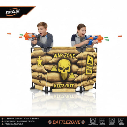 2-Pack Tactical Bunker & Foldable Battlefield Obstacles 59x34” Combat Battle Zone Fort, Compatible with Laser Tag, Foam Blaster, Birthday Activities, Party Supplies + Interactive Target Board