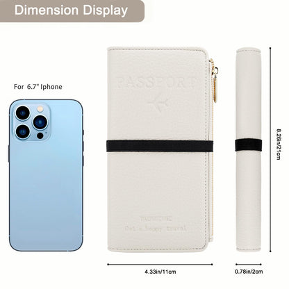 DOB SECHS Passport Holder for Travel Women RFID Blocking Leather Passport Wallet Travel Document Organizer Pouch Bag, Slim Passport Cover Case with Zipper Cash Pocket Purse+Card Slots+ID Window, White