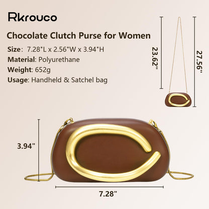 PU Leather Women's Evening Handbags Chocolates Clutch Purse Easy Match with Chain Crossbody Metal Decoration Shoulder Bag (Coffee)