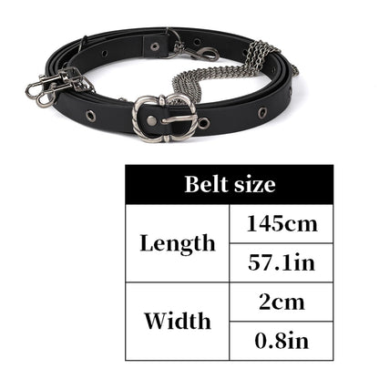 HiiFeuer Medieval DIY Faux Leather Metal Chain Belt, Vintage Adjustable Thin Belt For Women, Retro Skinny Belt For Dresses (Black B)