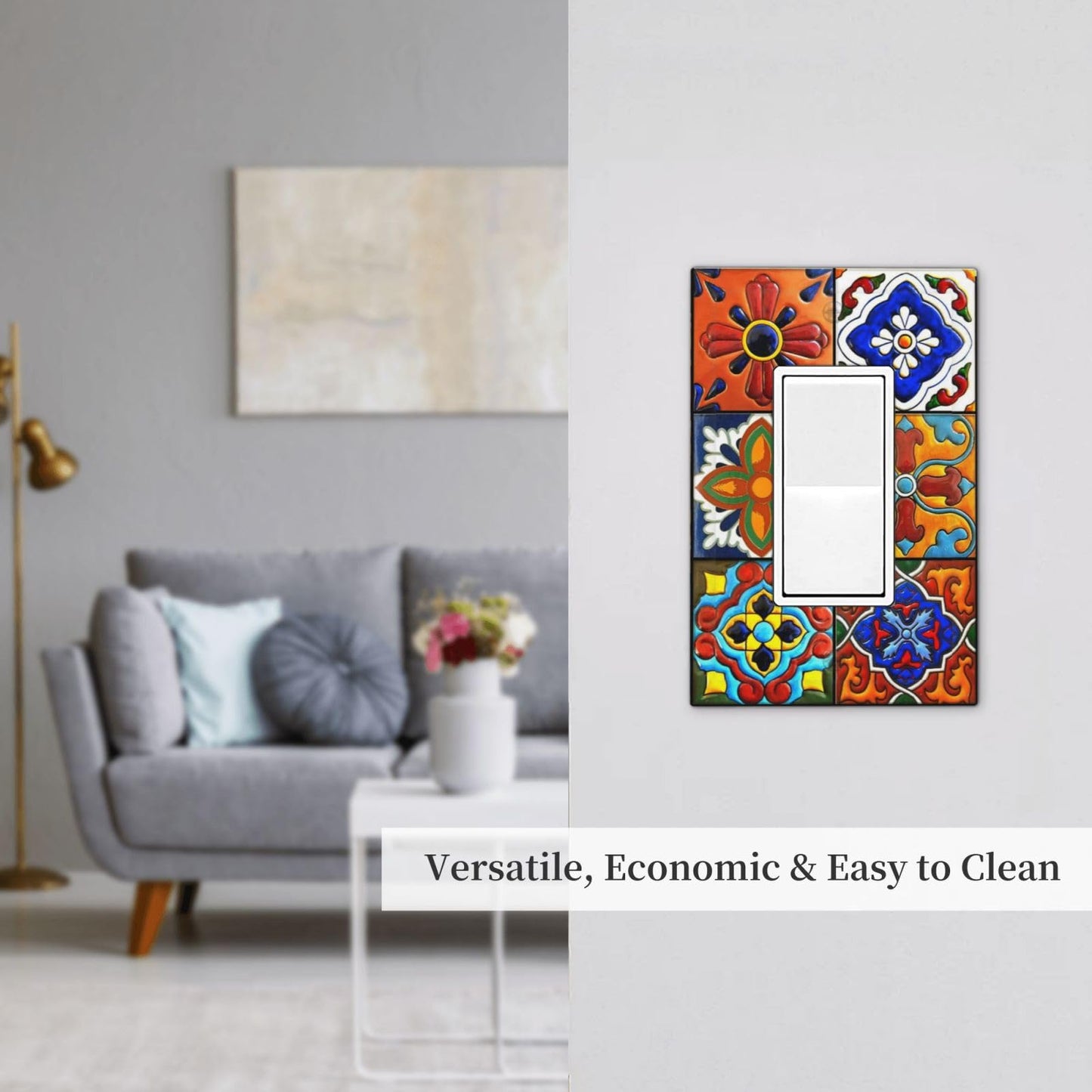 Wpshijia Decorative Outlet Covers Modern Red Mexican Talavera Morocco Ceramic Pattern 1 Gang Single Decora GFCI Device Light Switch Cover Plate 1 Rocker Wall Plate Jumbo Faceplate for Bathroom