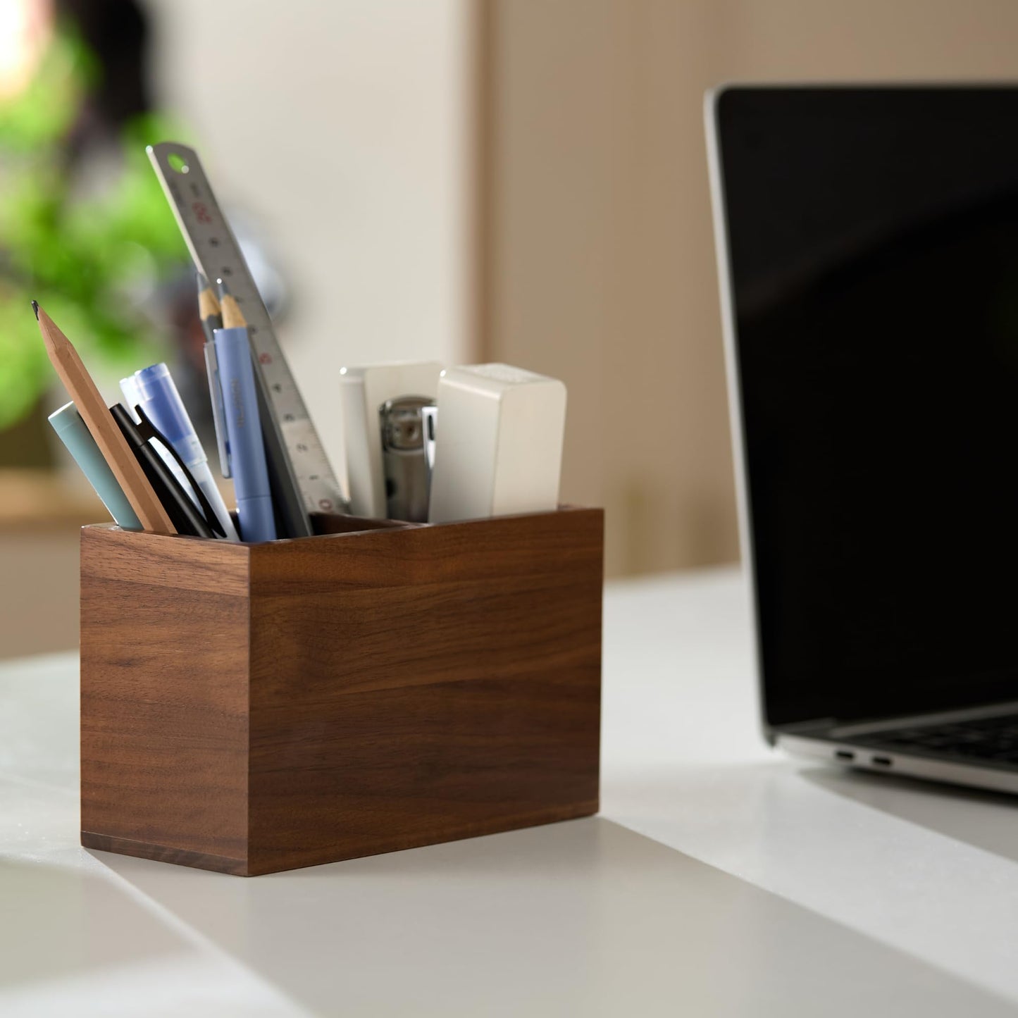KORUA Walnut Pencil Holder (Double Slots) Wood Pen Holder for Desk