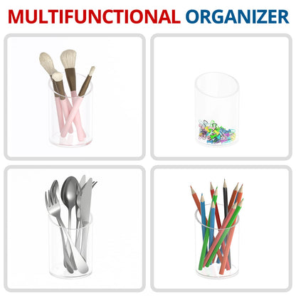 KOTEMON Pen Holder for Desk Organizer, Acrylic Makeup Brush Organizer Sanitizer Holder Pen and Pencil Holder for Office, Home, School, Clear