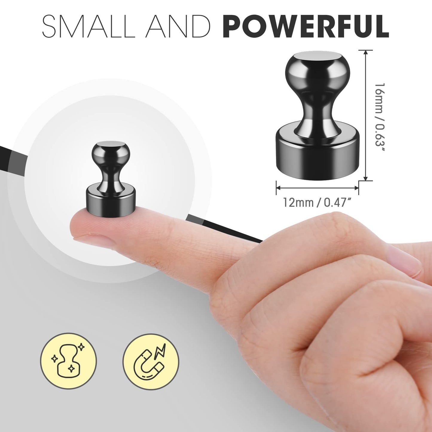 Grtard 48 Pack Magnets for Whiteboard, Black Magnetic Push Pins, Whiteboard Magnets Fridge Magnets, Small and Strong Push Pin Magnet for Office, School, Refrigerator, Locker, and Map