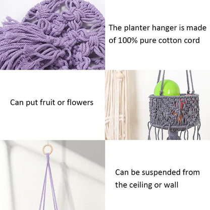 Kelendle Macrame Plant Hangers with Tassels Indoor Hanging Planters Basket Handmade Cotton Rope Flower Pots Holder Stand Boho Home Decor Outdoor Decorations Round White