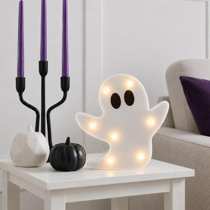 InnovTools Halloween Ghost Decorations Light Up Ghost LED Marquee Sign Cute Battery Operated Night Lights for Halloween Party Indoor Bedroom Kitchen Tabletop Mantel Home Wall Decor Party Gifts (2 Pcs)