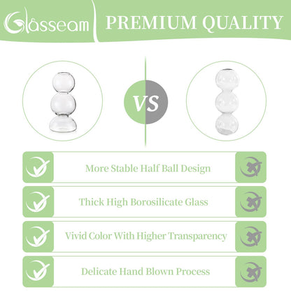Glasseam Unique Small Flower Vase, Cute Blown Glass Vases for Flowers, Modern Ball Bubble Clear Bud Vases - Decorative Round Single Flower Vase for Home Decor
