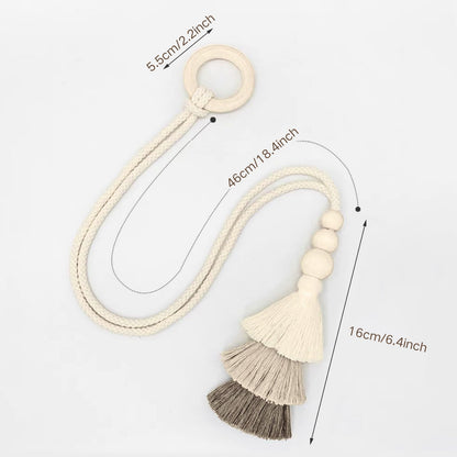SPRFAIRY 2PCS Boho Curtain Tiebacks Handmade Rope Curtain Tiebacks Drapery Curtain Holdbacks for Indoor Outdoor Drapes Decorative (Beige)