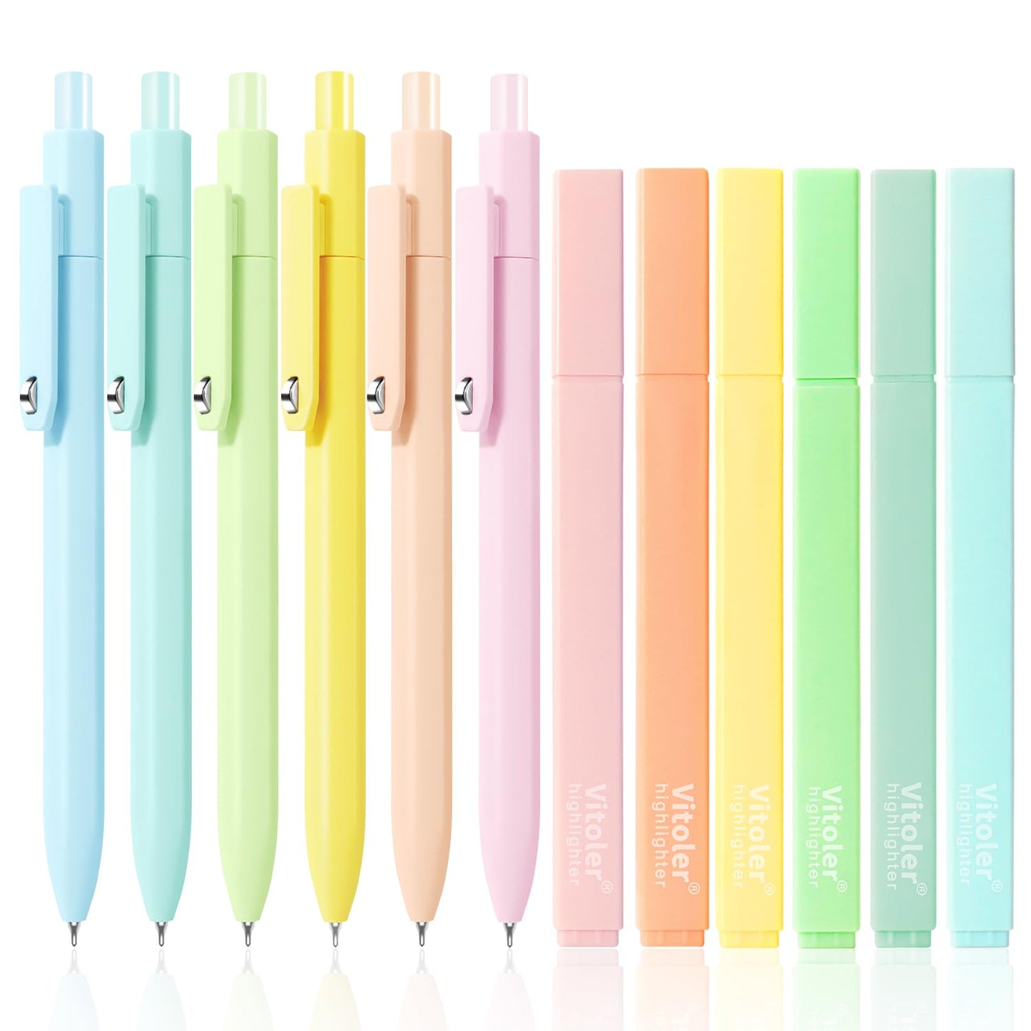 Piochoo Aesthetic Highlighters and Gel Pens,Chisel Tip Bible Highlighters and 0.5mm Black Ink Pens for Journaling Planner School Supplies