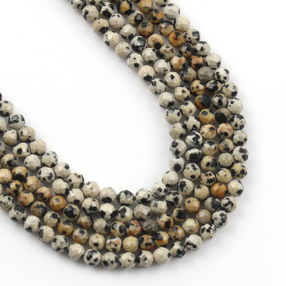 Song Xi 180pcs 2mm Natural Dalmatian Gemstone Beads Faceted Round Loose Stone Beads for Jewelry Making