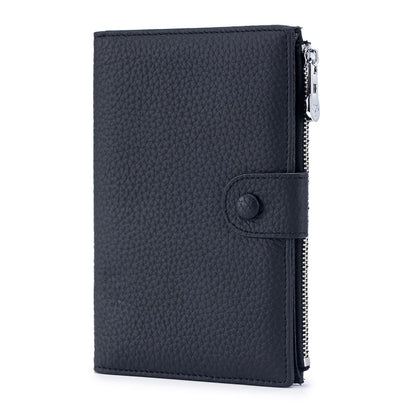 Genuine Leather RFID Blocking Passport Holder Wallet, Multi-Functional Travel Document Organizer with Zipper Pocket, Includes SIM Card Ejector Pin (Black)
