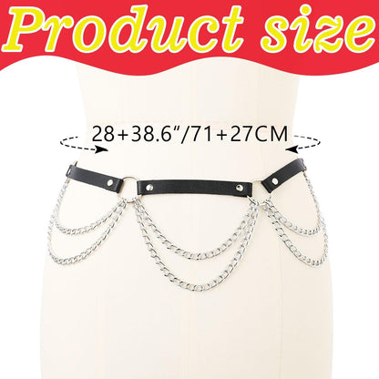 REETAN Goth Waist Chain Belt Black Leather Rave Punk Body Accessories for Women
