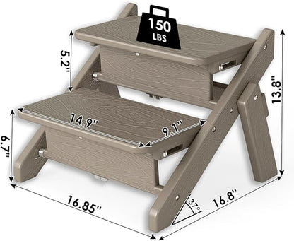 Dog Stairs and Steps, HDPE Plastic Wood Grain, 2-in-1 Foldable Pet Ramp for Small and Medium Dogs and Cats, for Bed Couch and Car, No Assembly Required, Supports Up to 150lbs