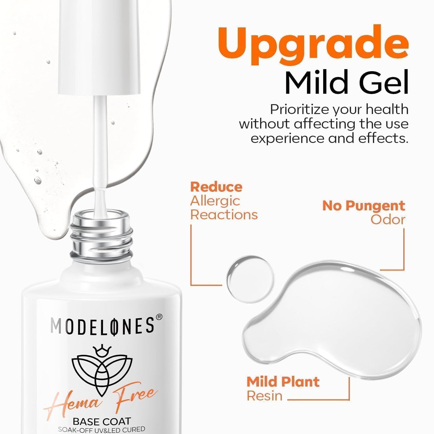 modelones Builder Nail Gel with Gel Top Coat, 3Pcs Clear Builder Nail Kit for Thickening Apex Building Extension Rhinestone Gel Tips Glue, U/V LED Lamp Cured for Home DIY Salon Girls