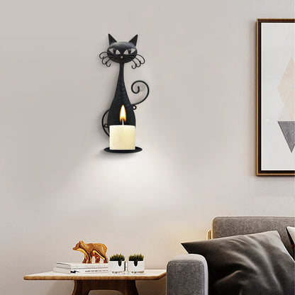 OFILLES Glass Candle Holders for Pillar Candles,Black Metal Cat Wall Sconces Candle Holder