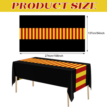 Oudain 3 Pcs Wizard Tablecloth 54 x 108 Inches Plastic Black Table Cover Red Golden Tablecloth Disposable Magical Party Supplies for Halloween Witch Birthday Party Decoration (Black Stripes)