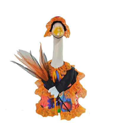 YLYGJGL Halloween Witch Porch Goose Costume - 23" Cement Plastic Goose Statue Outfit Clothing with Hat & Broom, Funny Fall Geese Shirt Decor for Outdoor Patio Lawn Yard Decoration