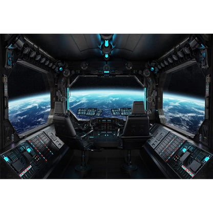 ZJRBJB 10x8ft Spaceship Station Interior Backdrop Outer Space Earth Futuristic Spacecraft Cabin Decorations Background Galaxy Universe Science Fiction Astronaut Adventure Birthday Banner Photo Booth