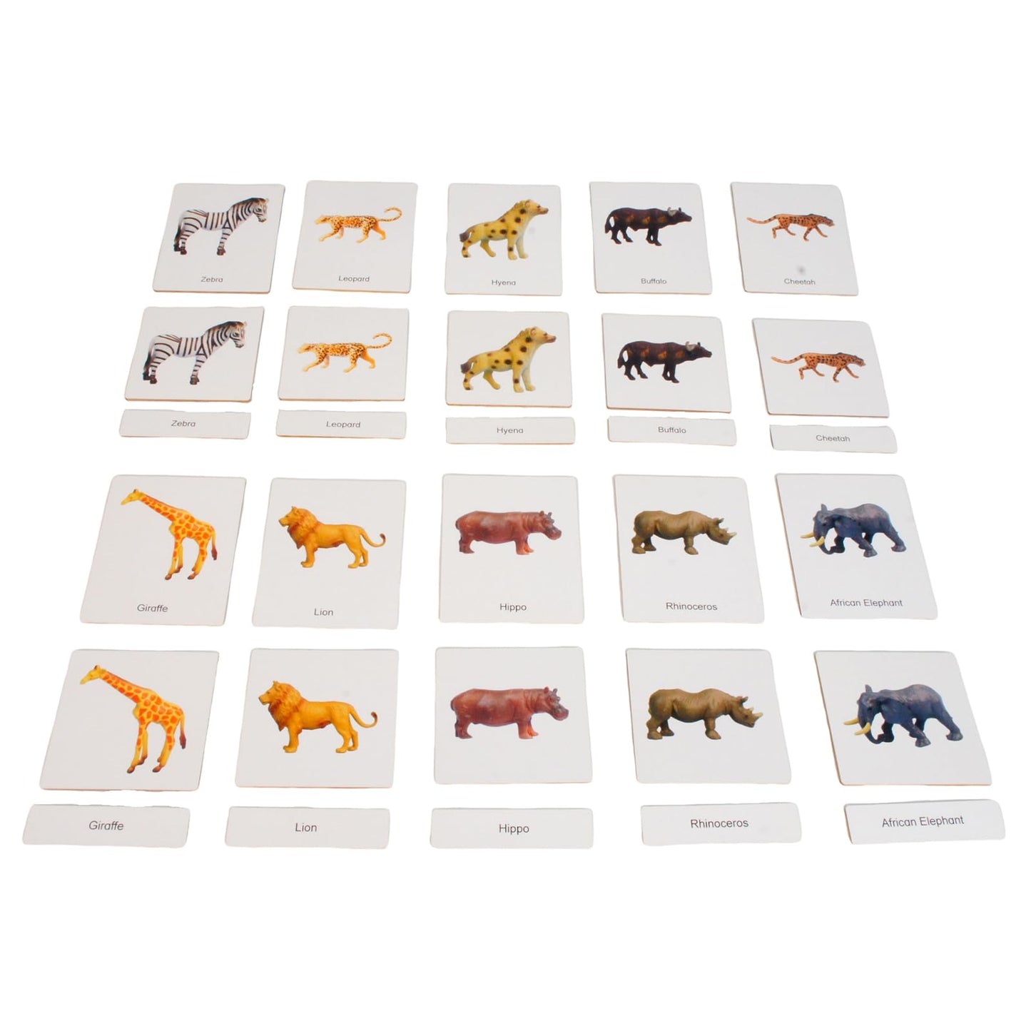 ancona African Animals, Spanish/English Bilingual, Montessori Preschool Memory Matching Game Box Set with Animal Figurines & 3-Part Cards, Early Education Toy