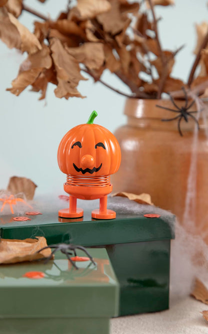 Hoptimist Pumpkin Bumble - Danish Design Home Decor Ornament - Plastic Figurine with a metal spring, Small - Creates Cheerful Movement - (Orange)