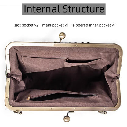 EDIWER Handbag for Women Leather Shoulder Bag Kiss Lock Top Handle Satchel Purse Vintage Crossbody Bag Evening Clutch Purses