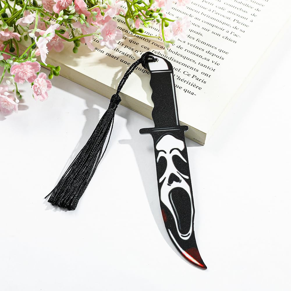 Horror Movie Character Acrylic Bookmarks - 6 Pcs Durable Scary Movie Icons for Women or Men, Reading Accessories for Book Lovers, Spooky Halloween Gift (Ghostface)