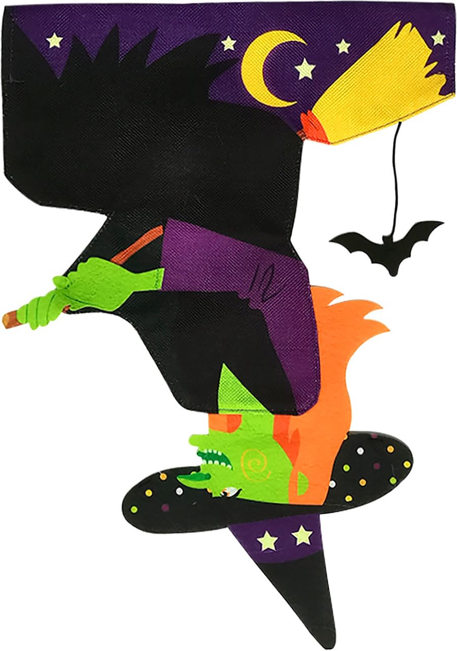 Upside Down Witch Burlap Halloween House Flag 40" x 28" Briarwood Lane