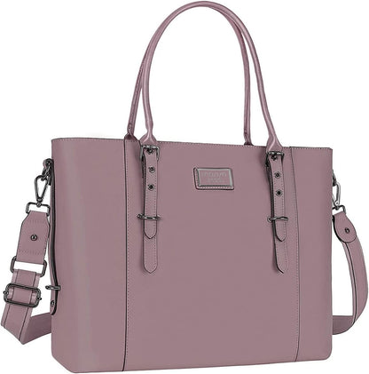 MOSISO PU Leather Laptop Tote Bag for Women, Waterproof Large Capacity Business Work Briefcase Shoulder Laptop Bag